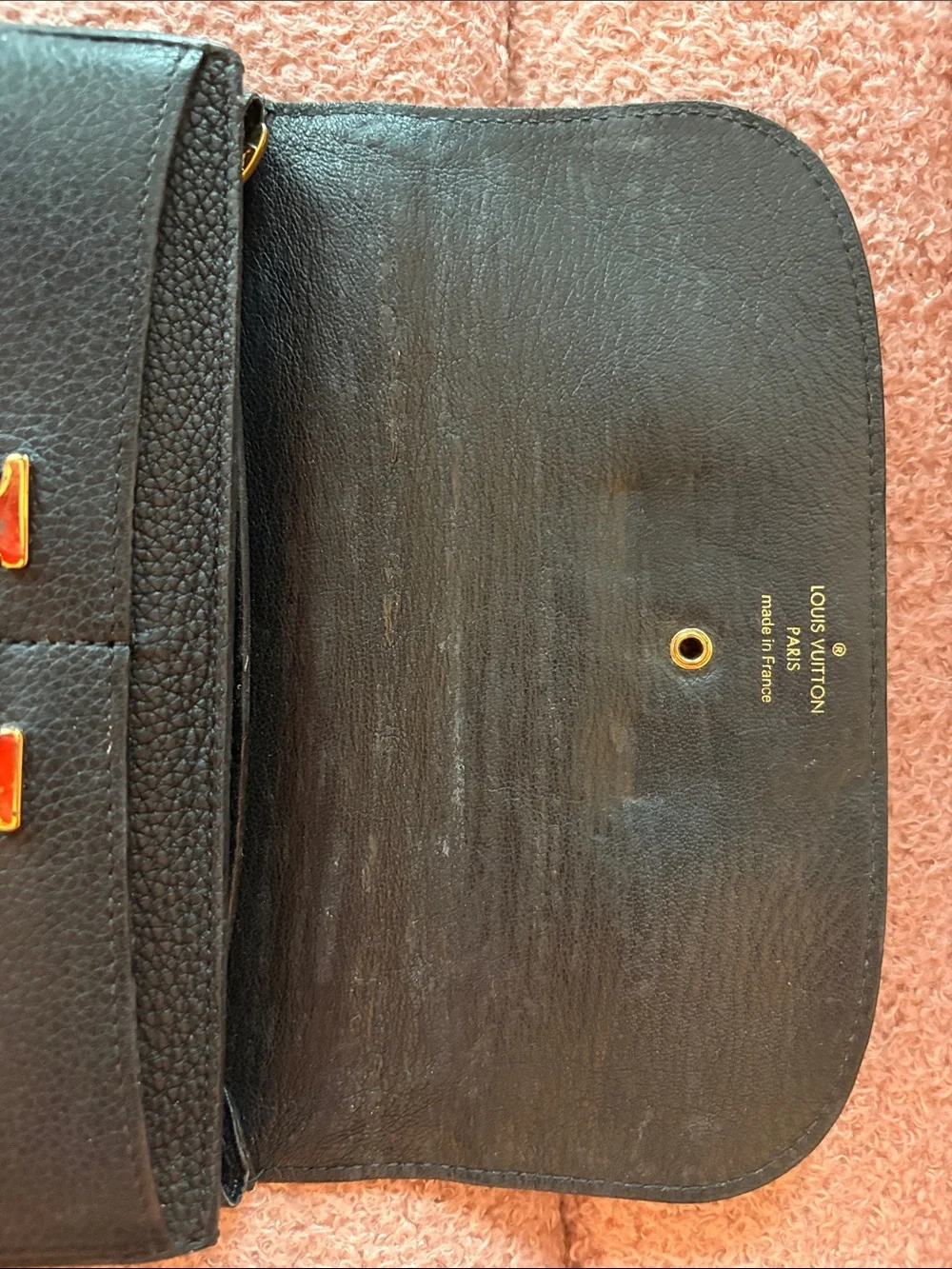 Louis Vuitton Black Leather Key & Card Holder with Gold LV Emblem AUTHENTIC